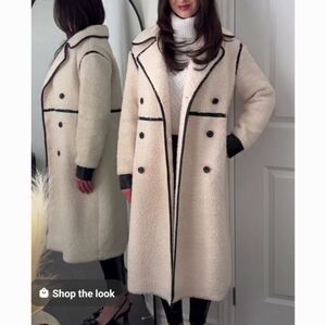 NWT AVEC LES FILLES Cream TEDDY COAT Faux Fur Shearling MAJE 7FAM